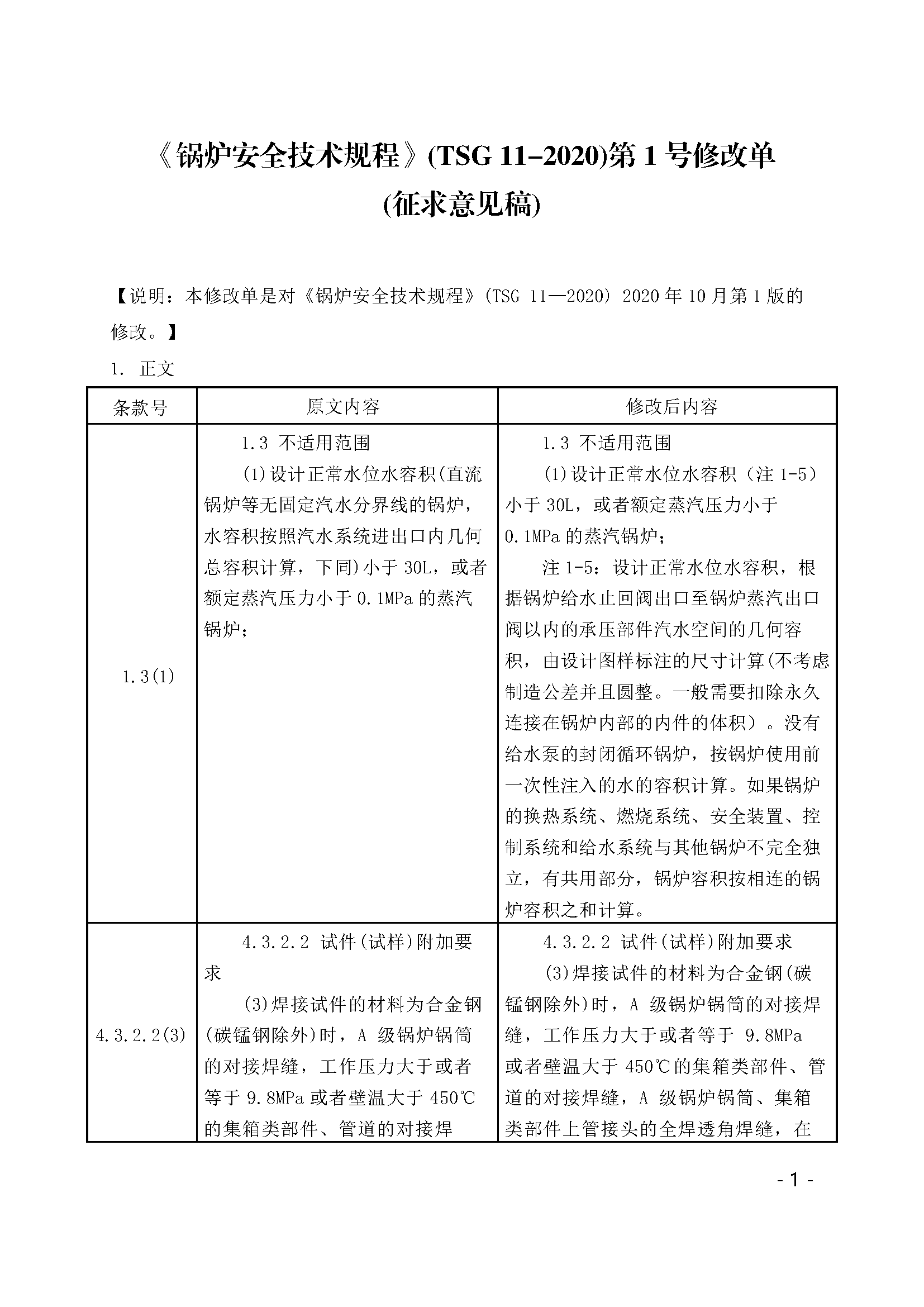 附件1:《〈锅炉安全技术规程〉(TSG 11-2020)第1号修改单(征求意见稿)》_页面_1.png
